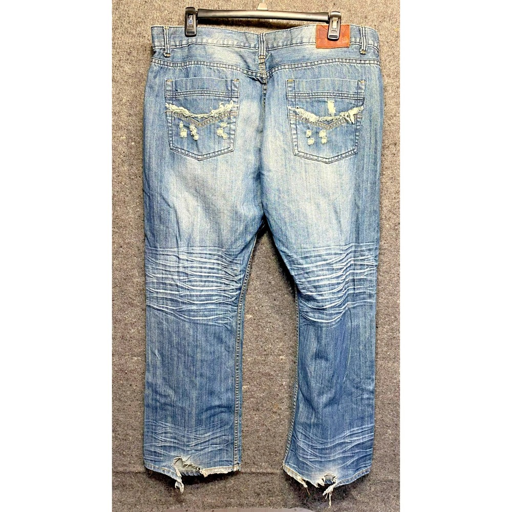 Dcoy Jns Mens 44x33 Distressed Denim Jeans Blue Wide Leg Relaxed Fit Biker